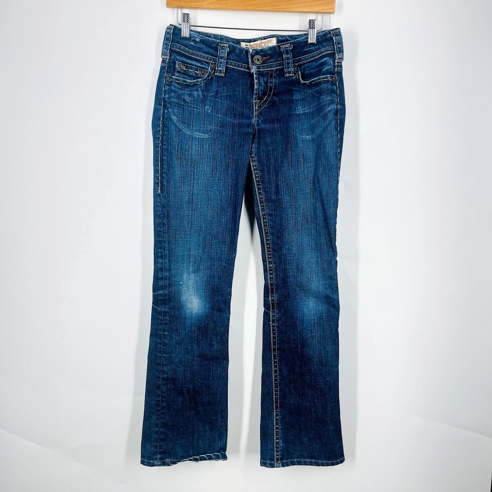 1921 Western Womens Y2K Dark Wash Thick Stitch‎ Low Rise Flare  Jeans Size 28